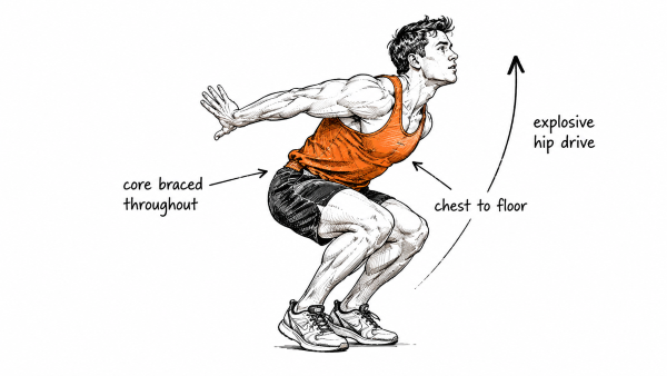 Athlète réalisant un burpee pendant un WOD poids de corps